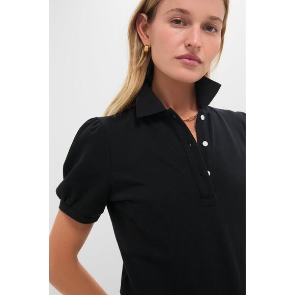TUCKERNUCK Black Pique Puff Sleeve Peggy Polo Size M NWT Retail $128 Tuckernuck - Picture 5 of 8